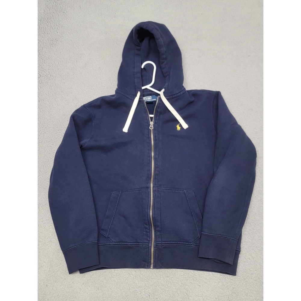 Polo Ralph Lauren Jacket Mens XL (Fits Large) Navy Full Zip Waffle Hood Fleece